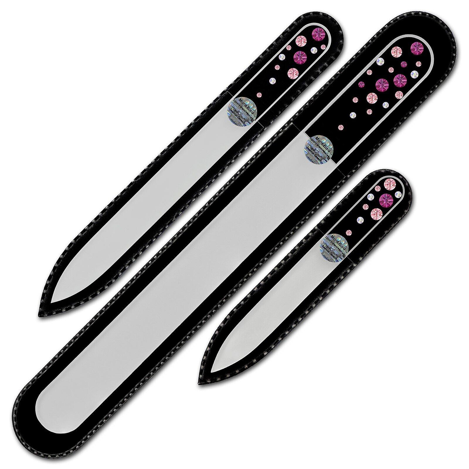 Set of 3 Transparent Crystal Nail Files with crystals W-BMS - Fuchsia - Light Rose