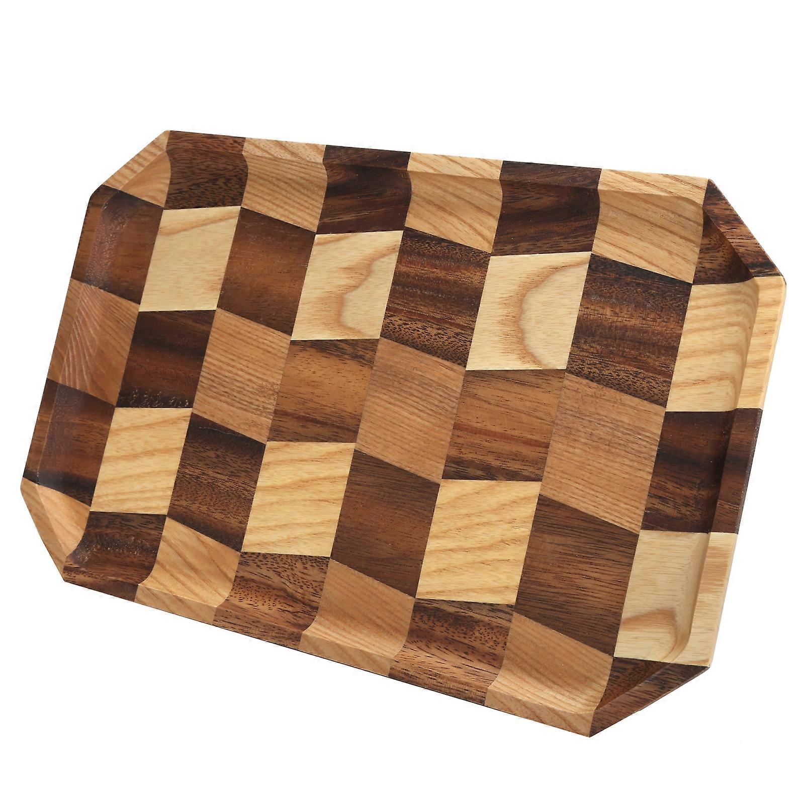 Wood Fruit Dishes Wooden Tea Dessert Tray Grid Pattern Rectangular Food Serving Plate34x22cm