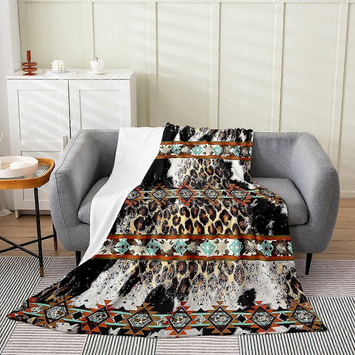 Cowhide Fleece Blanket Brown Leopard Blanket Western Throw Blanket Baby 30x40 Inch Exotic Aztec Cowative Flannel Blanket Farmhouse Wild Animal Skin Li