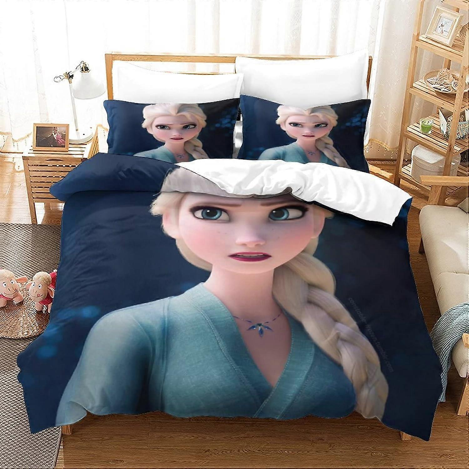 D Frozen Bedding Set Elsa Bedding Set Decorative Microfiber Duvet Cover with Pillowcases, Zipper Closure, Soft Pieces for Boy Girl Ad