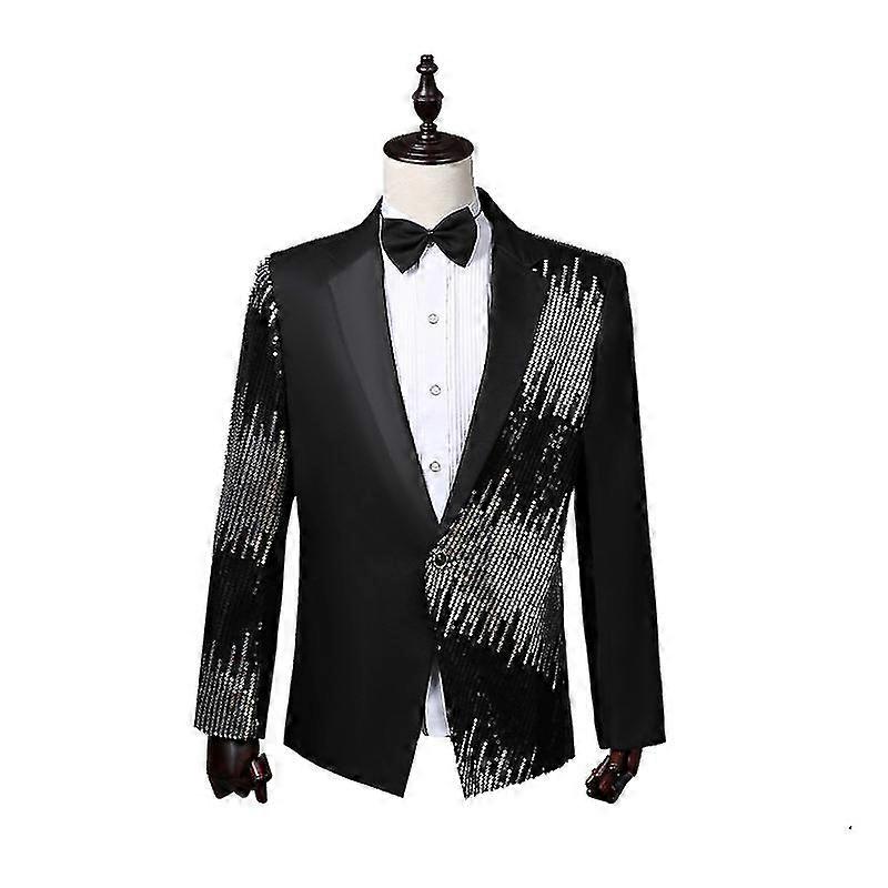 Mens Shiny Sequin Blazer One Button Suit Jacket