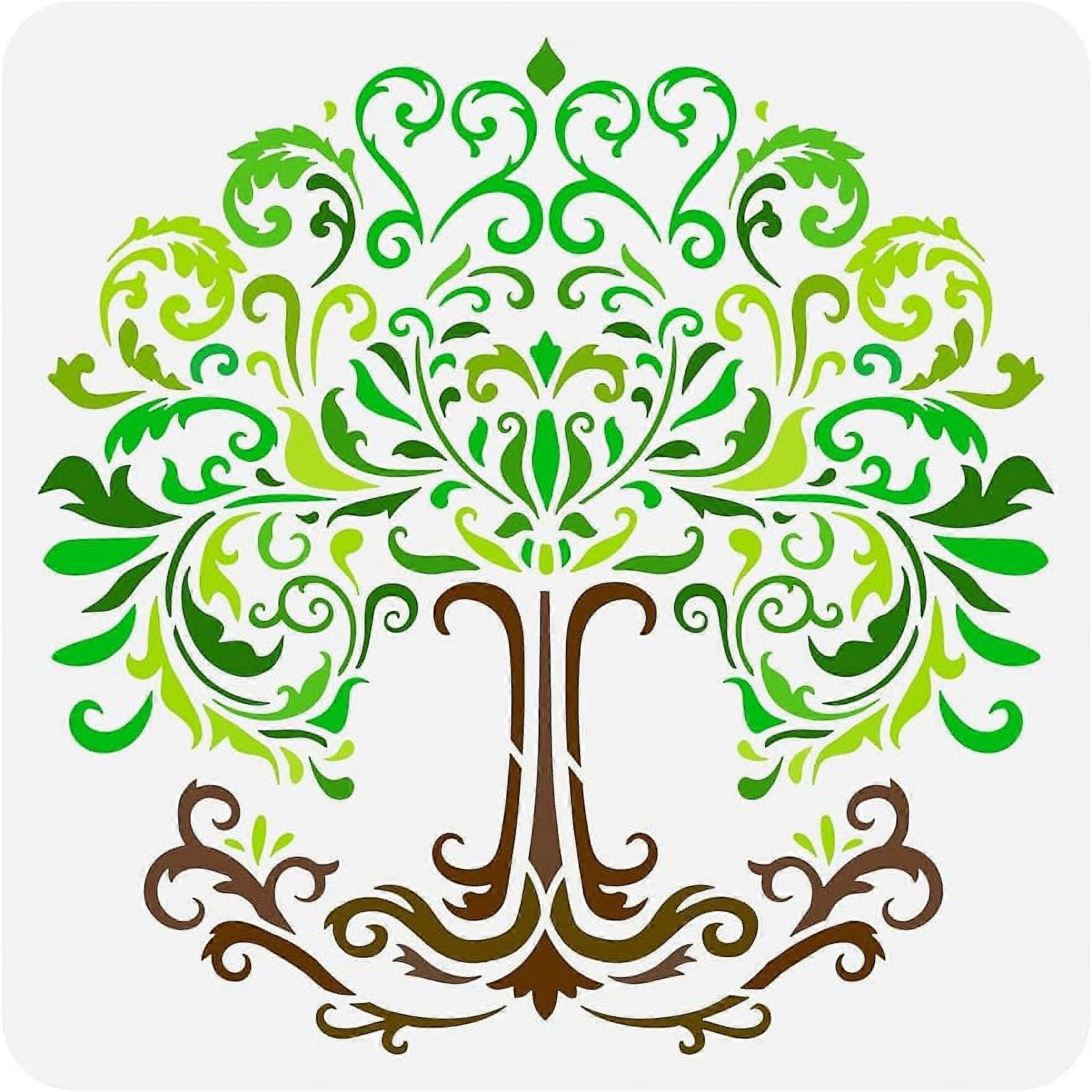1Pc Tree of Life Stencil Damask Tree of Life Stencil Plastic Plant Tree Pattern Stencil Reusable Create DIY Tree Life Crafts and Decor