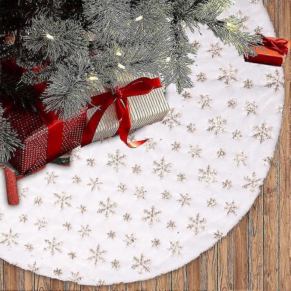 christmas tree skirt, 36 inches whitesilver luxury faux fur tree skirt with snowflakes super soft thick plush tree skirt for xmas tree decoration (si