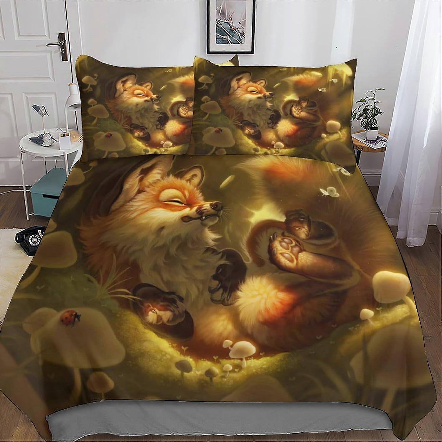Påslakan för djur Rävsängkläder för barn Tonåringar Pojkar Mikrofiber med dragkedja med örngott King 135 * 200 CM