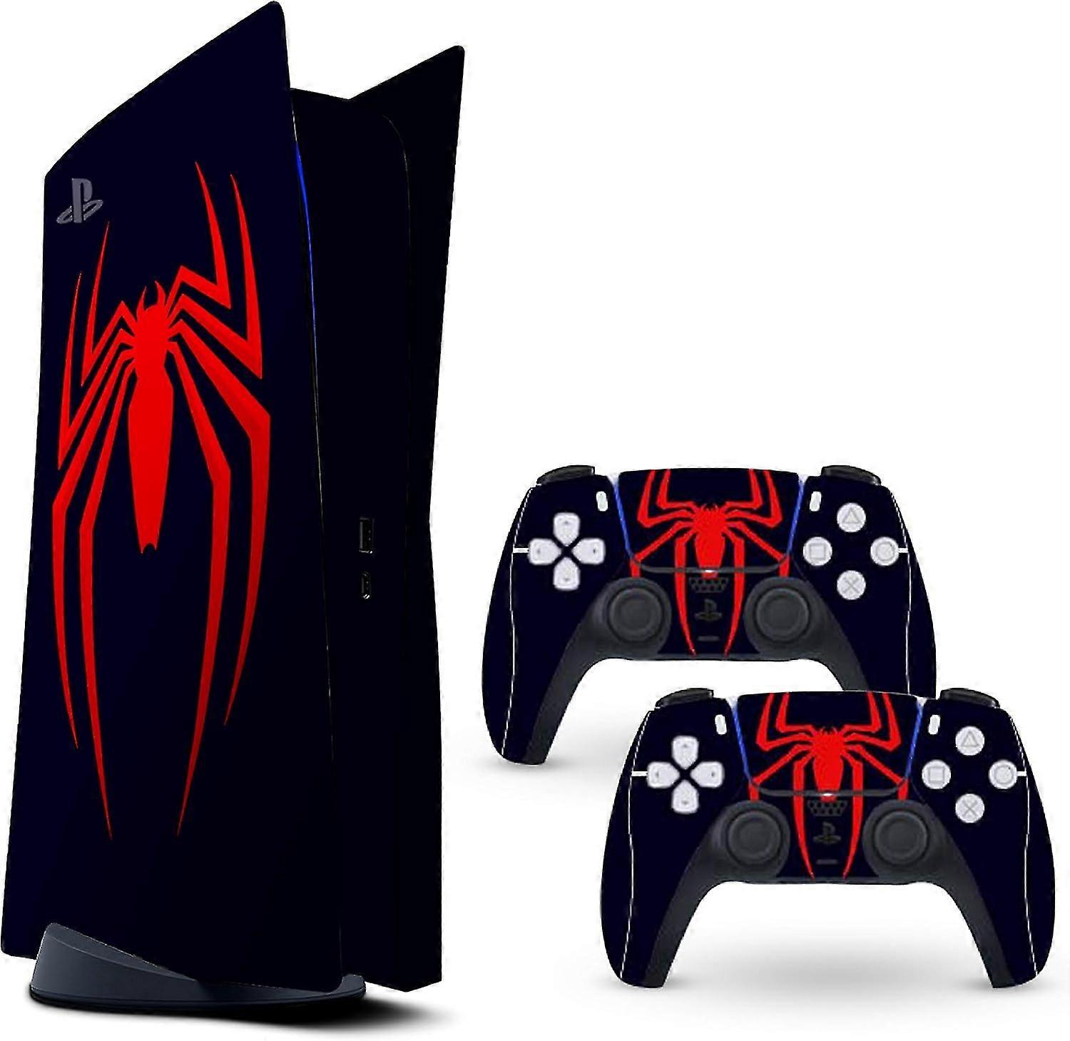 PS5 الجلد الأحمر العنكبوت واقية التفاف غطاء الفينيل ملصق الشارات لسوني بلاي ستيشن 5 القرص نسخة وحدة التحكم واثنين من الحس المزدوج 5 ملصقات الجلود، أميال