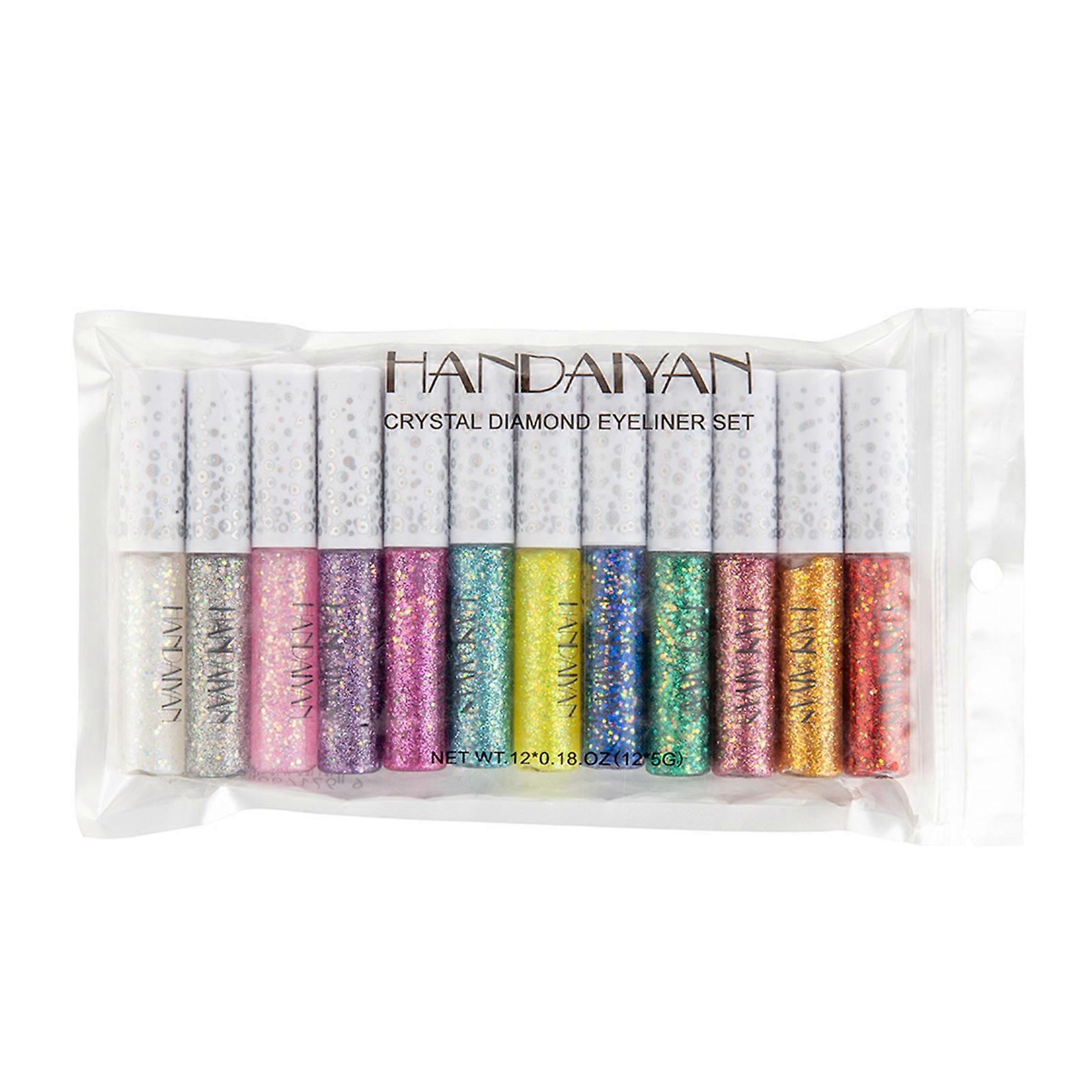 HANDAIYAN 12 Color Glitter Liquid Eyeliner Eye Shadow Metallic Shimmer Sparkling Eyeliner Eyeshadow Set, 12pcs