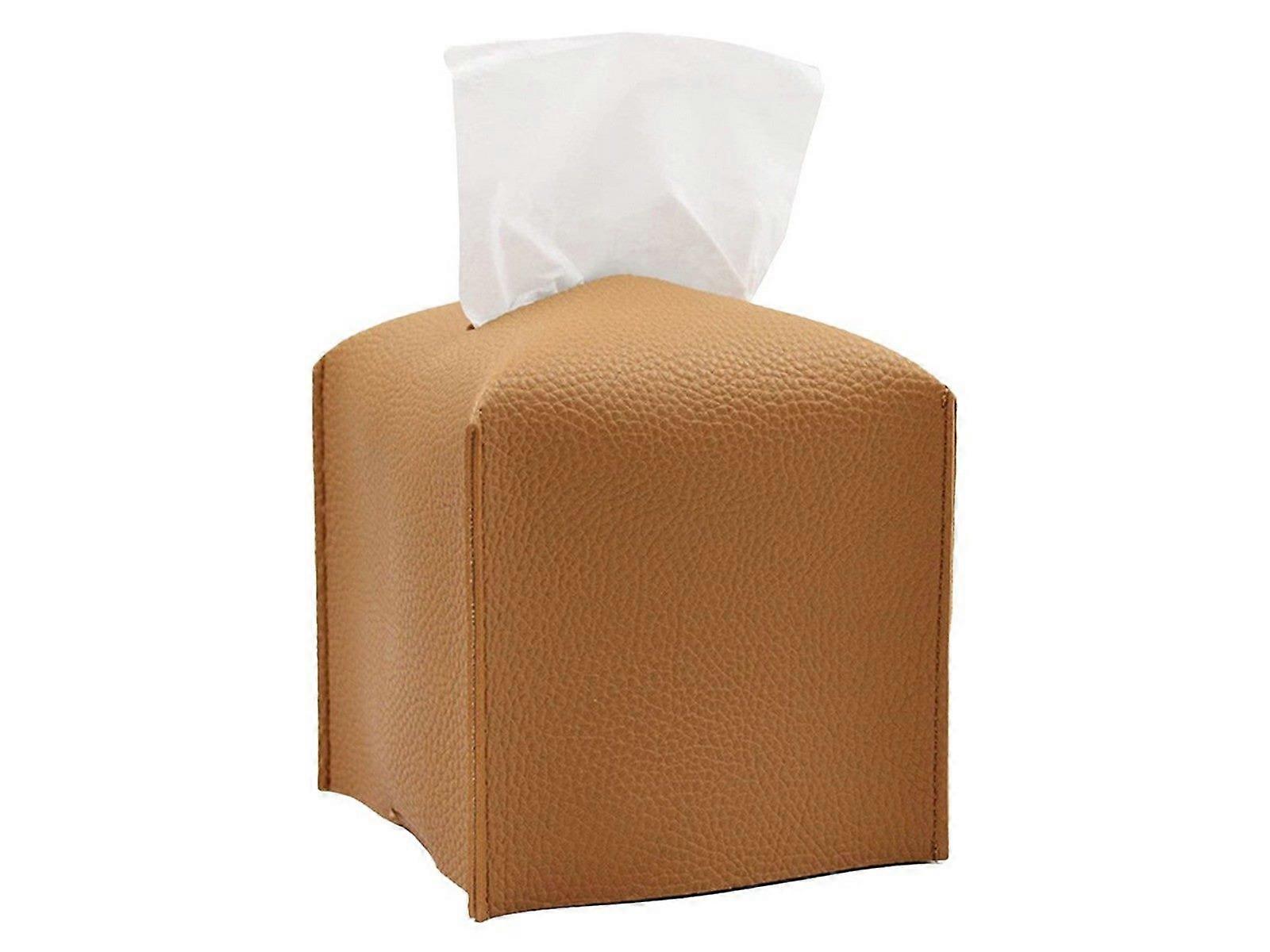 Square PU Leather Tissue Box Tissue Dispenser Napkin Storage Boxes Brown