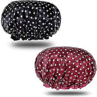 Shower Cap,2 Pack Women Reusable Bathing Cap Double Layer Water Hat Shower