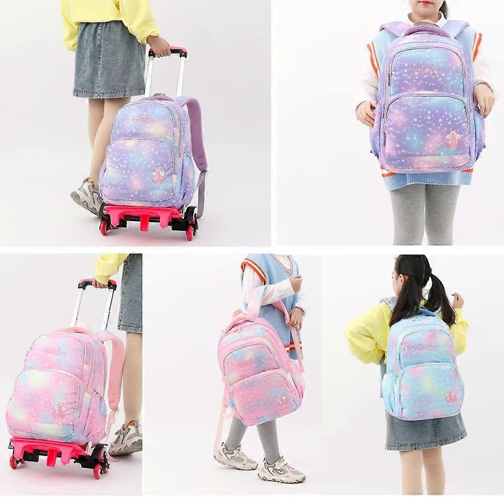3D Butterfly Print Girls Rolling Backpack Trolley Bags