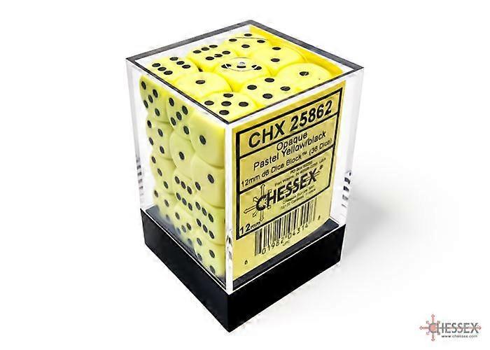Opaque 12mm d6 Pastel Yellow/black Dice Block (36 dice)
