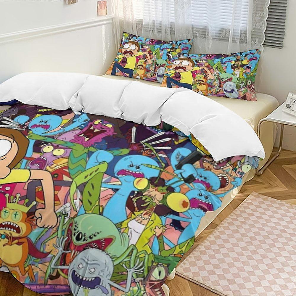 v2027  Bed Sheets Bedding Rick And Morty 3-Piece Bedding Set Soft Warm And Comfortable Bed Set with 1 Duvet Cover And 2 Pillowcases Bed Sheets  yuq202
