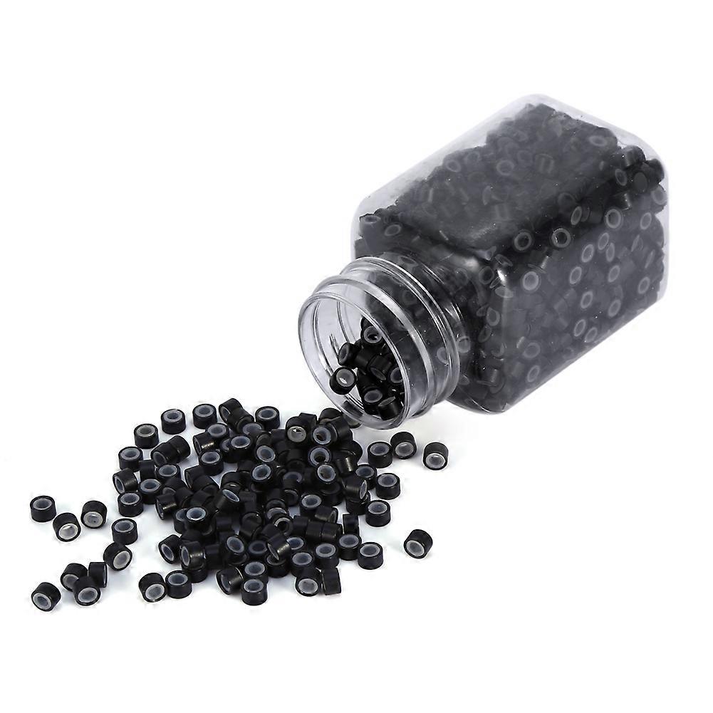 1000PCS/Bottle Silicone Lined Micro Hair Feather Extension Link Rings Loops Beads Tools(Black)