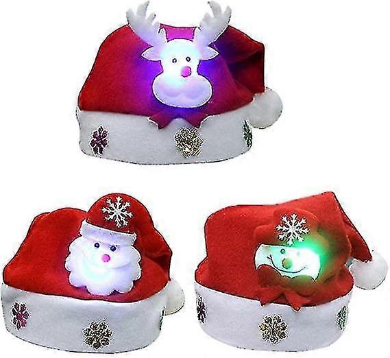 Pack Of 3 Christmas Hats Funny Santa Claus Snowman Reindeer Christmas Party Hat Headband Soft And Comfortable Flannel Christmas Party Set With Led Lig