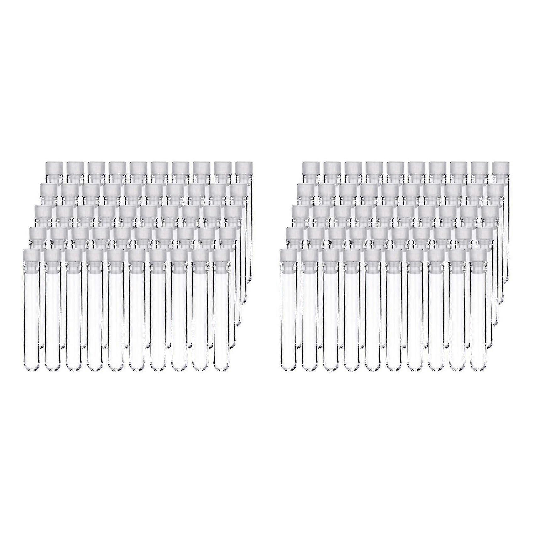 100pcs Clear Plastic Test Tubes With White Screw Caps Bottles