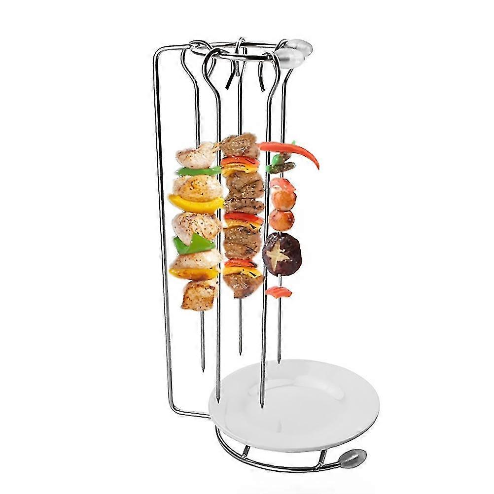 Stainless Steel Barbecue Skewers With Rack Grilling Needle And 5 Holder Set Reusable Barbecue Tools 28*12cm
