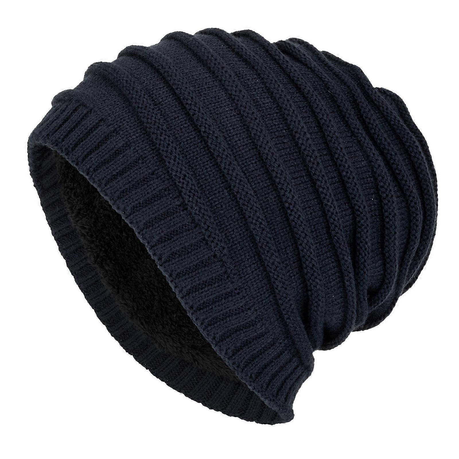 Mens Neutral Keep Warm Plush Knitted Woolen Hat(Dark blue)
