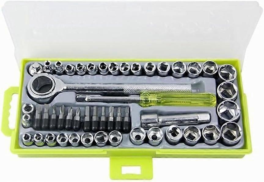 50 Pcs 1/4" 3/8" Socket Wrench Set with Reversible Ratchet Handle DR Drive 12 Hex Screw Bits with Case