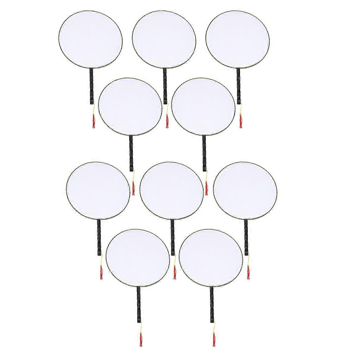 10 Pcs 21cm Blank Fan Children's DIY Painting Fan Silk Cloth Fan Plastic Hand Handle Round Fan