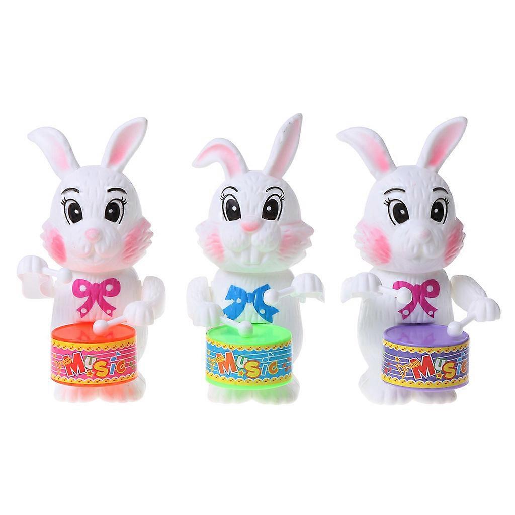 Cartoon Spring Rabbit Toy with Drum Beating Windup Powered Kindergarten Gift