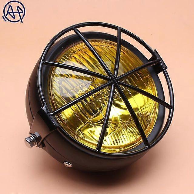 Motorcycle Yellow Lens 12V Hi/Low Bean Bulb Front Headlight+Metal Retro Grill Mask Universal For Honda CB100 CB125S GN125 CG125