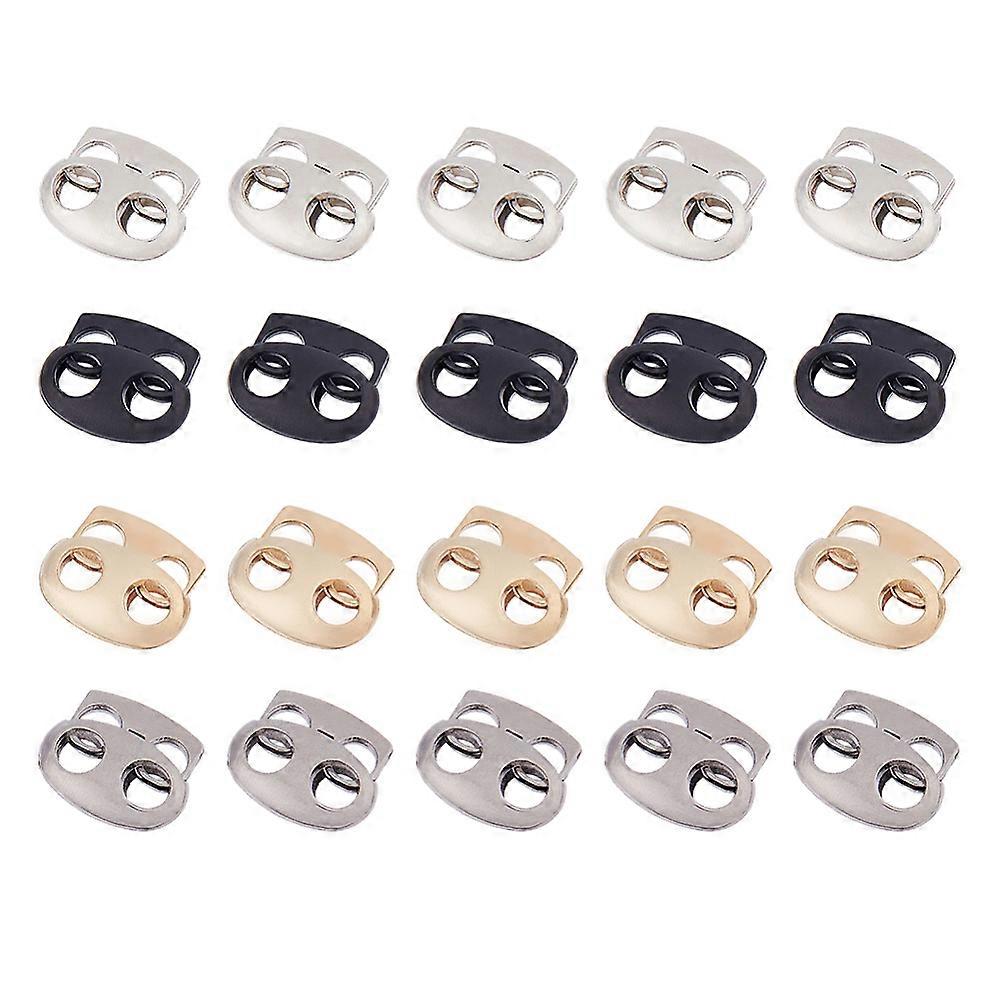 32Pcs 4 Colors Alloy Cord Locks Double Hole Drawstring Stopper Fastener Buttons Mixed Color 14.5x17x5.5mm Hole: 4.5mm 8pcs/color