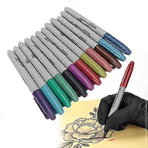 Marking Pen, 12 Colors Temporary Markers For Skin, Washable Removable Markers Set, Art Pens Piercing Tool F