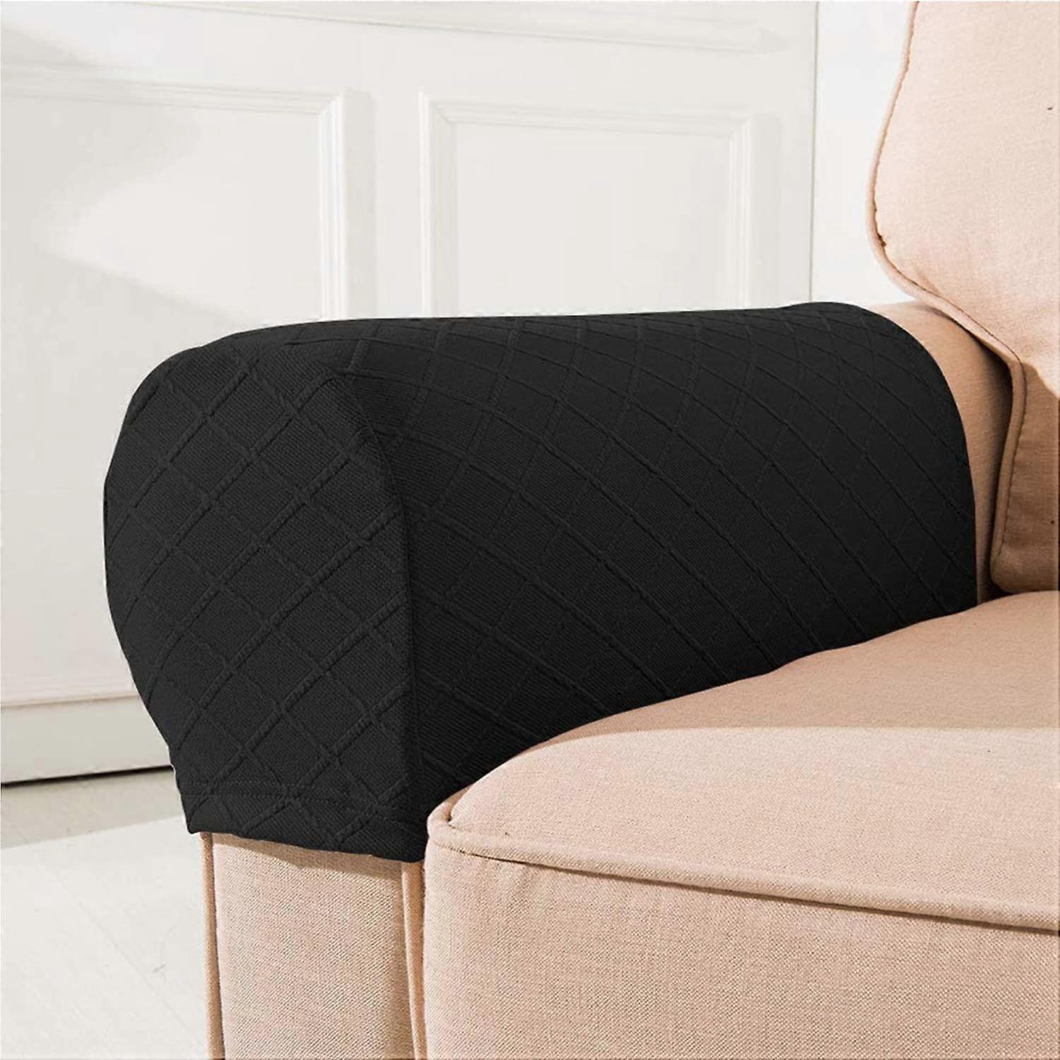 Arm Rest Covers, Set of 2 Stretch Diamond Pattern Armchair Couch Stretch Armrest Chair Covers(black)