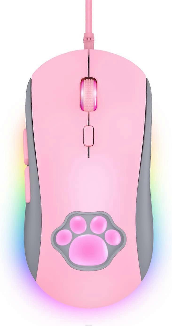 Andere domotica-accessoire Cat Paw RGB-gamingmuis, USB bedrade stille optische computermuis met 6 instelbare DPI tot 7200, RGB-verlichting, 6 pr