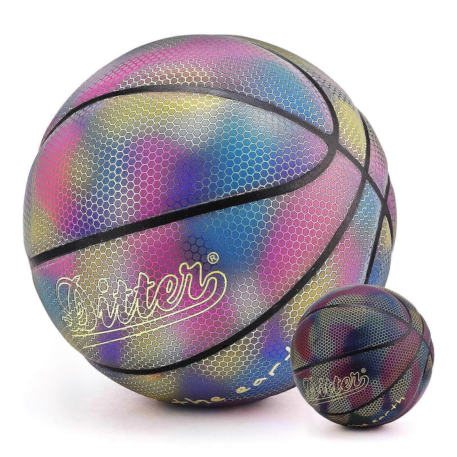 新しい反射バスケットボールレーザー光線写真 PU 耐久性のあるゴム製カラフルなおもちゃ ギフト用屋外製品