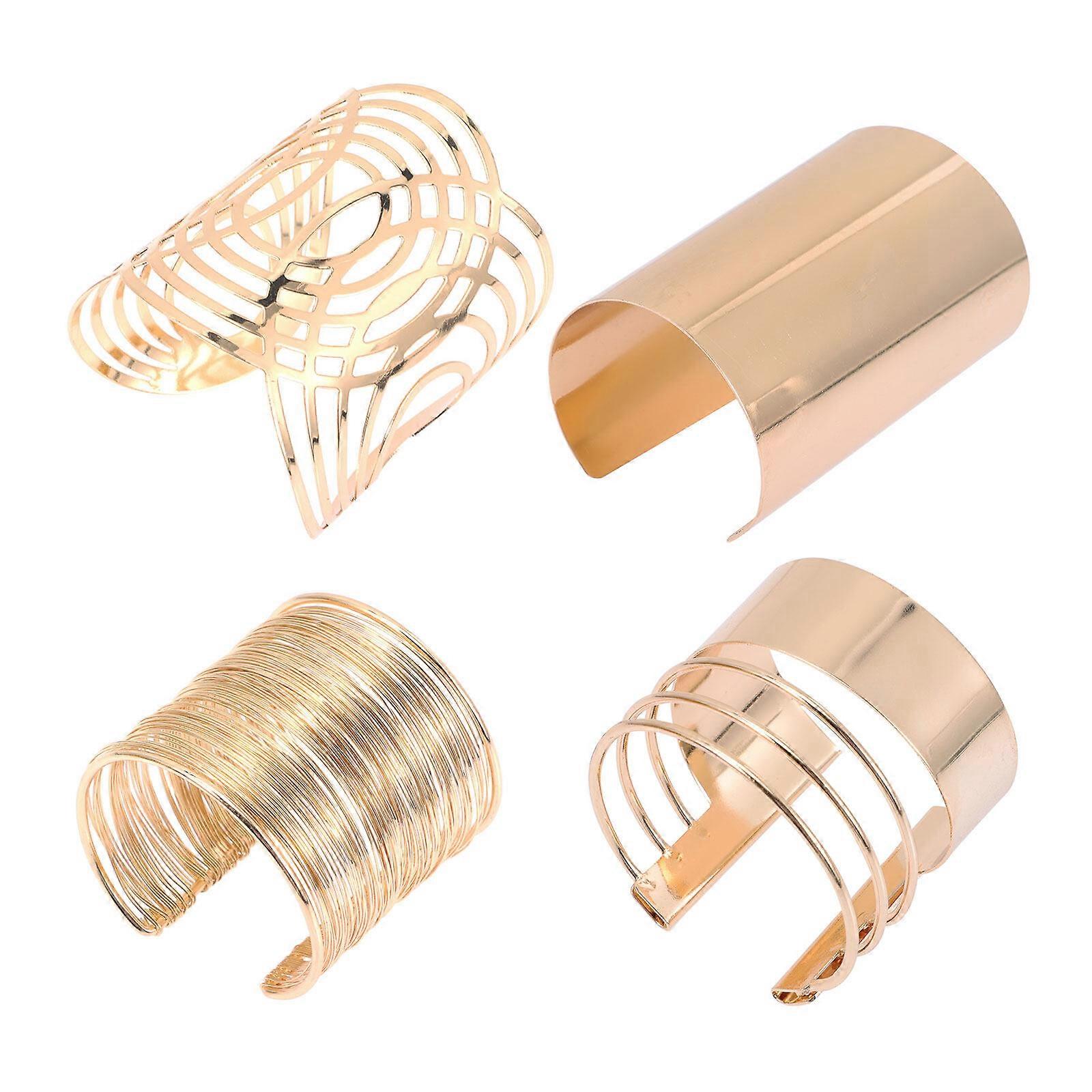 4Pcs Metal Cuff Bangle Bracelet Open Wide Bracelets Adjustable Wrist Cuff Wrap