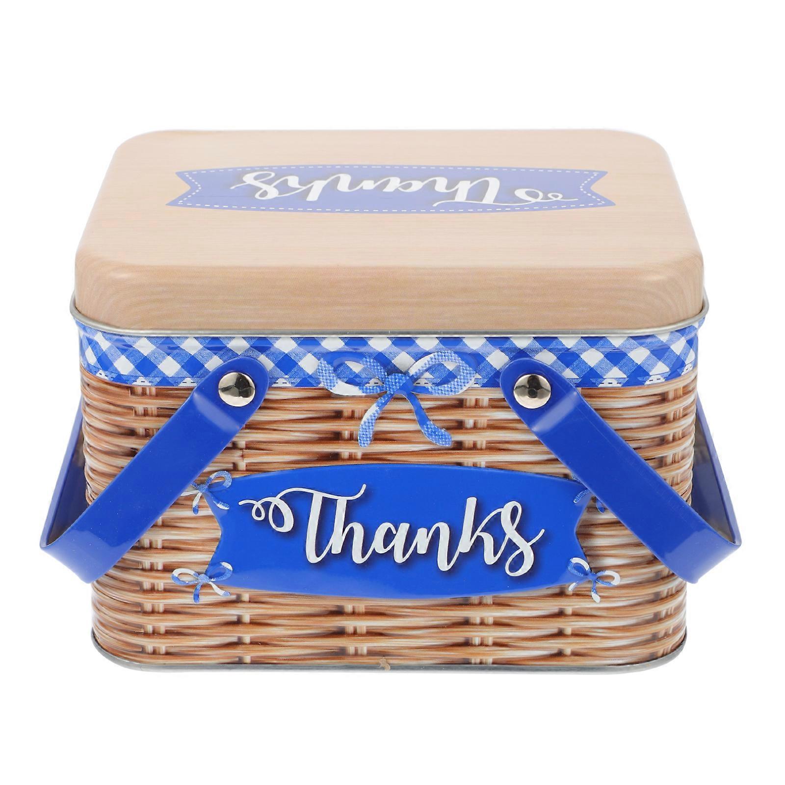 1pc Imitation Rattan Hand-held Cookies Box Creative Tinplate Candy Storage Box