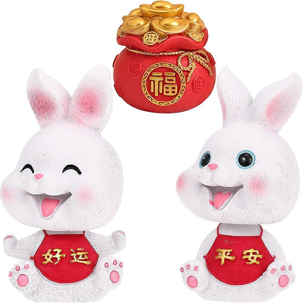 Dining Table Decor Chinese Wealth Ingots Rabbit Statue Year The Rabbit Doll Shaking Head Toys Chinese New Year Figurine