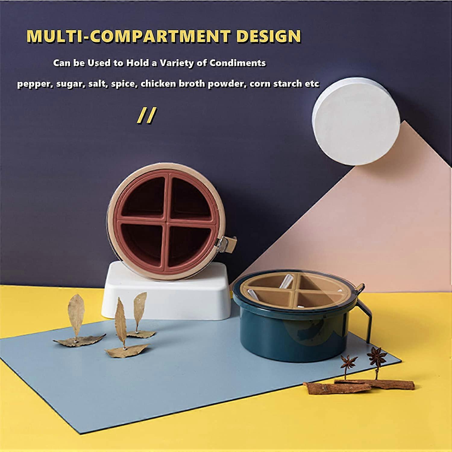 Condiment box with spoon 4 compartments condiment storage container kitchen round condiment