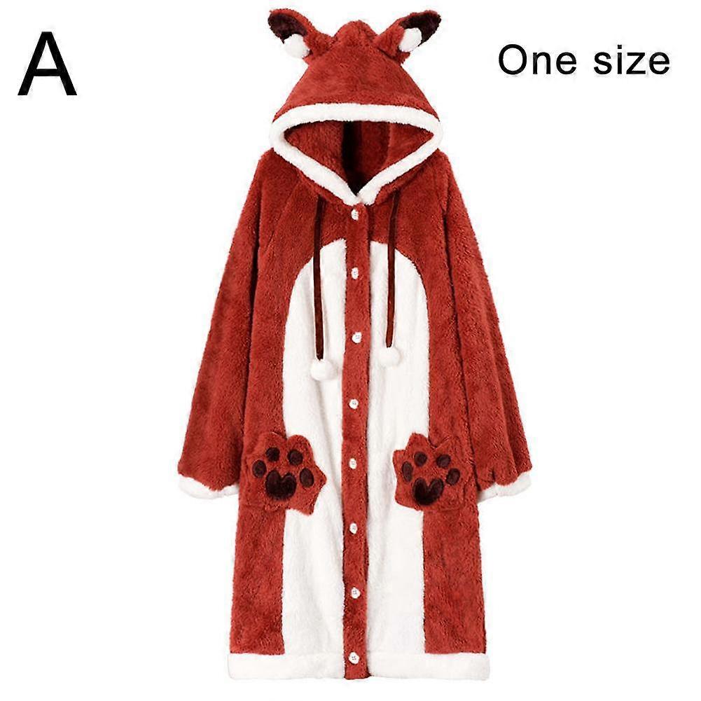 Adorable Plush Cat Pajamas with Paw Prints and Ear Hood, Red and White
