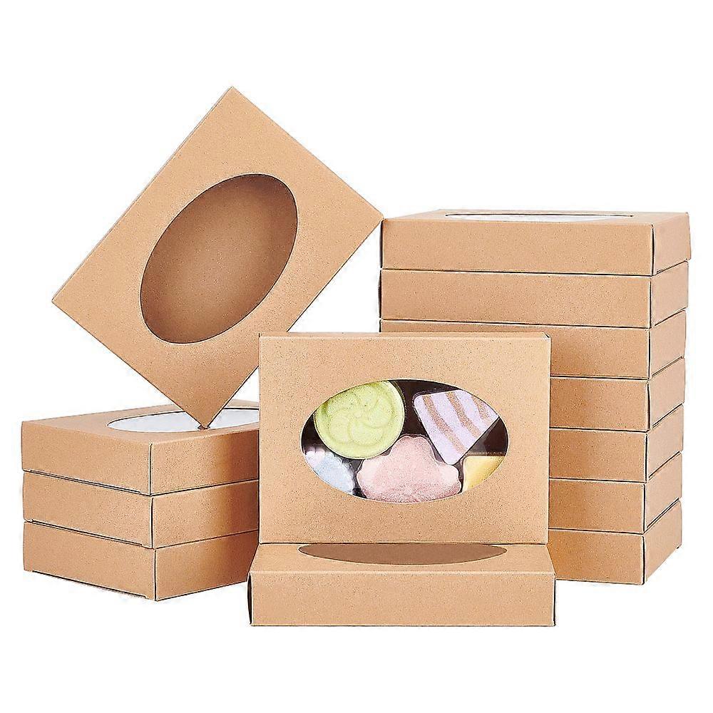 Rectangle Foldable Creative Cardboard Boxes Gift Boxes with Oval PVC Window BurlyWood 14x10x2.5cm