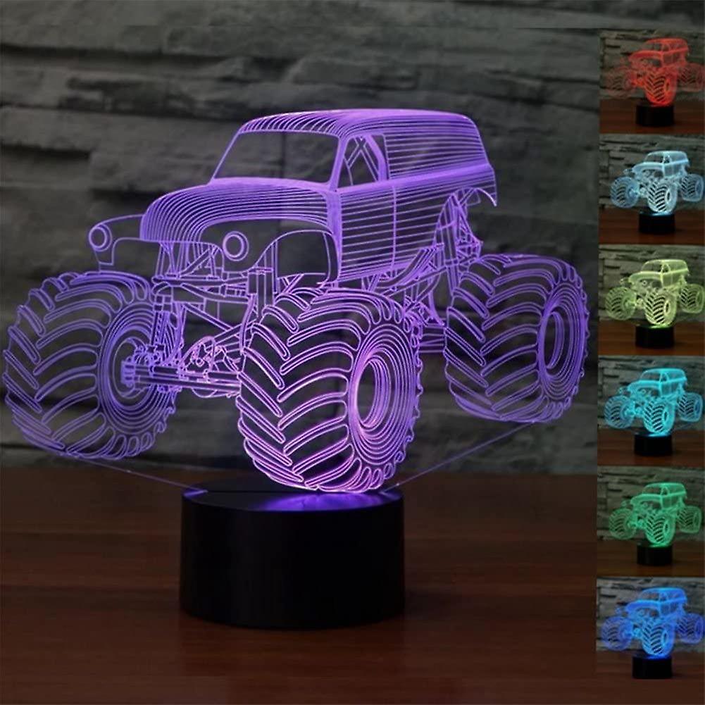Abstractive 3D Optical Illusion Monster Truck Colorful Lighting Effect Touch Switch USB Powered LED Decoration Night Light Desk Lamp