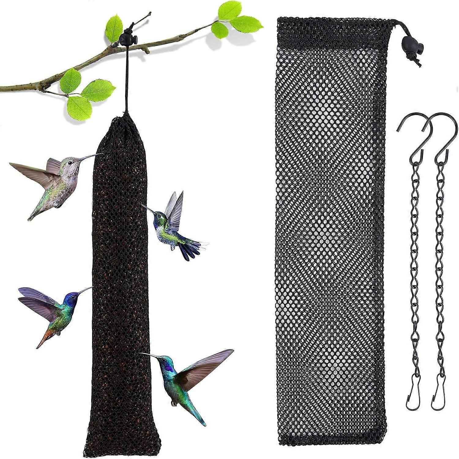 2 Pcs Polyester Finch Sock Feeder Black Reusable Bird Feeders for Outside Hanging Bird Food Feeder with 2 Hanging Chains for Seed Sacks Wild Bird Seed