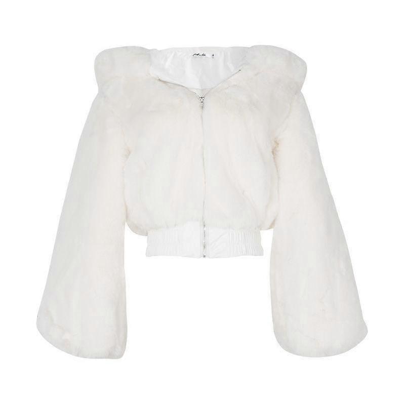 High Quality Furry Cropped Faux Fur Coats and Jackets Women Fluffy Top Coat with Hooded Winter Fur Jacket femme