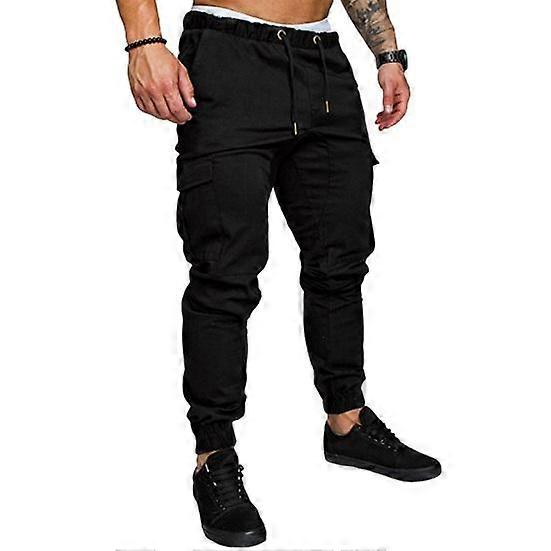 Men Cargo Pants Ankle-banded Thin Multi Pockets Drawstring Elastic Waist Solid Color Gym Traning Sweatpants Long Outdoor Trousers
