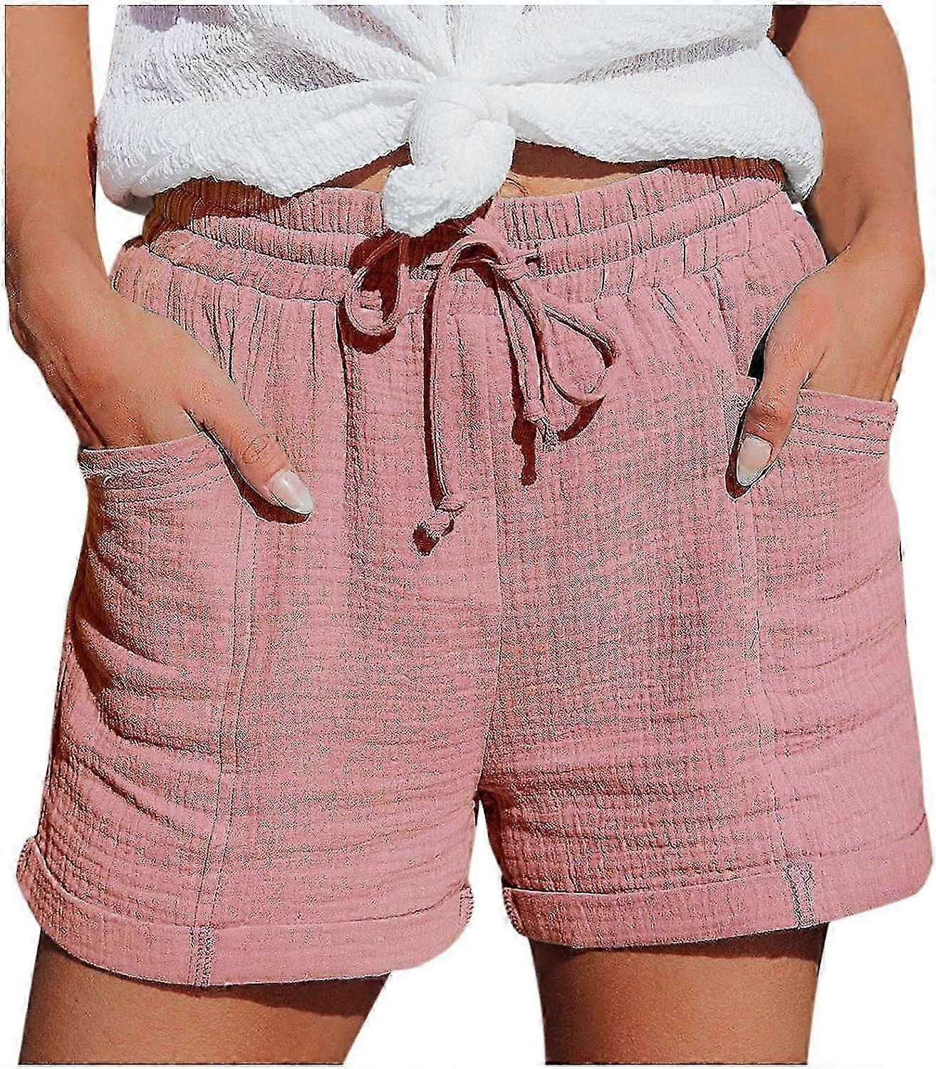 Women's Shorts Summer Fashion Casual Muslin Trousers with High Waist Straight Leg Sport Casual Loose Shorts with Drawstring