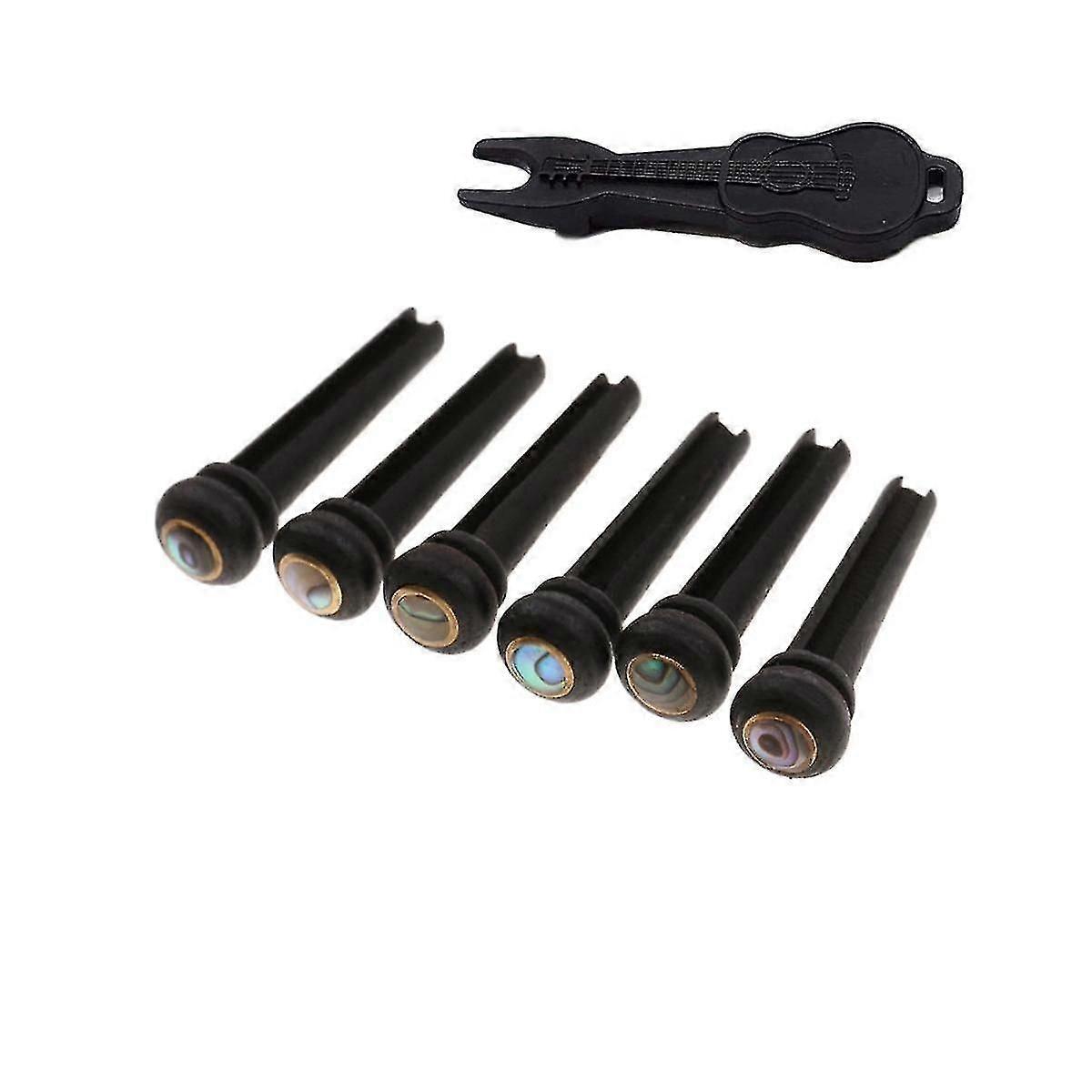 6pcs Folk Guitar String Posts Embedded Abalone Point String Nails + Nailer