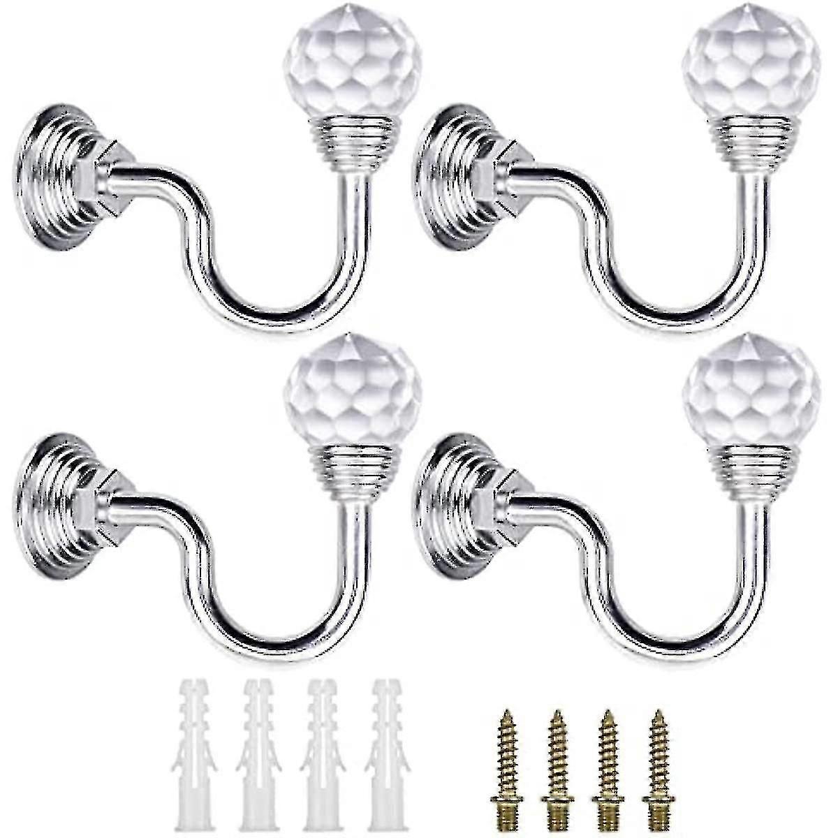 4 Curtain Lace Up Back Hooks, Wall Mounted Crystal Hooks, British Classic Small Hooks_Gift Of G