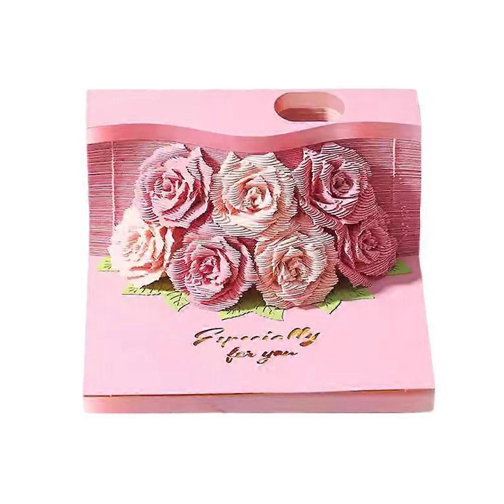 3D Valentine's Day Romantic Paper Sculpture Pink Rose Treehouse Notepad
