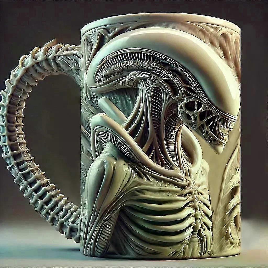 Ny Xenomorph Mugg Formad Mugg Termisk Överföring Platt 3D Effekt Kaffekopp 500ml