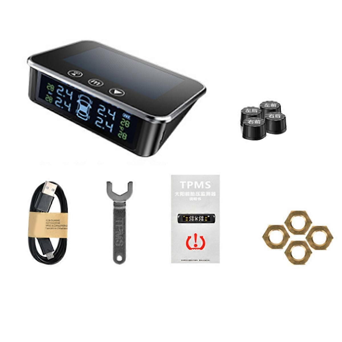 Car External Tire Pressure Sensors Solar Power TPMS Tire Pressure Monitoring System Tire Alarm Digital LCD Display