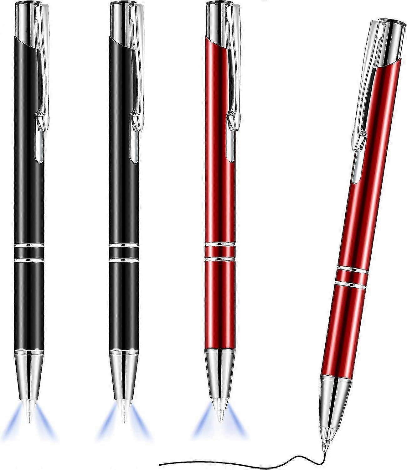 4 Pieces Luminous Tip Pen Ballpoint Pen With Led Light Pen With Led Flashlight Luminous Pen For Writing In The Dark (black And Red)