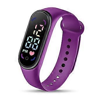 Reloj electrónico para estudiantes Moda Pulsera deportiva impermeable con pantalla LED Esfera redondeada Correa de silicona ajustable Reloj digital púrpura