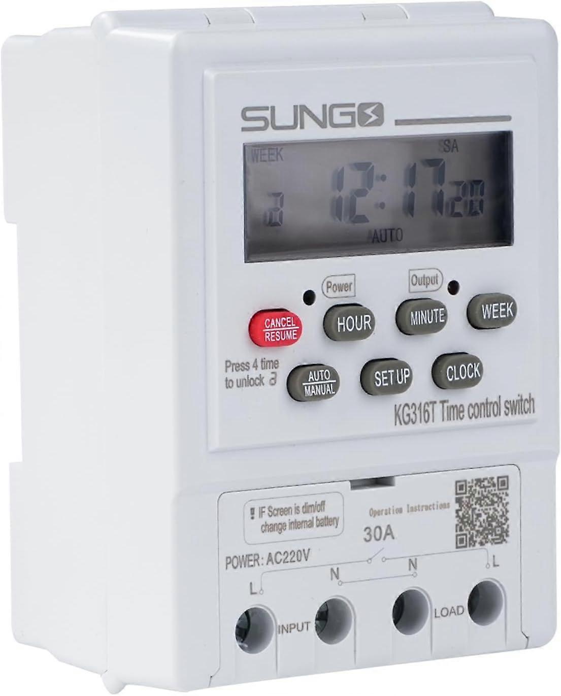 Timer Switch with Digital Timer, AC220V Timer Switch Panel Electrical Time Delay Switch for Garden Irrigation Lighting (KG316T)