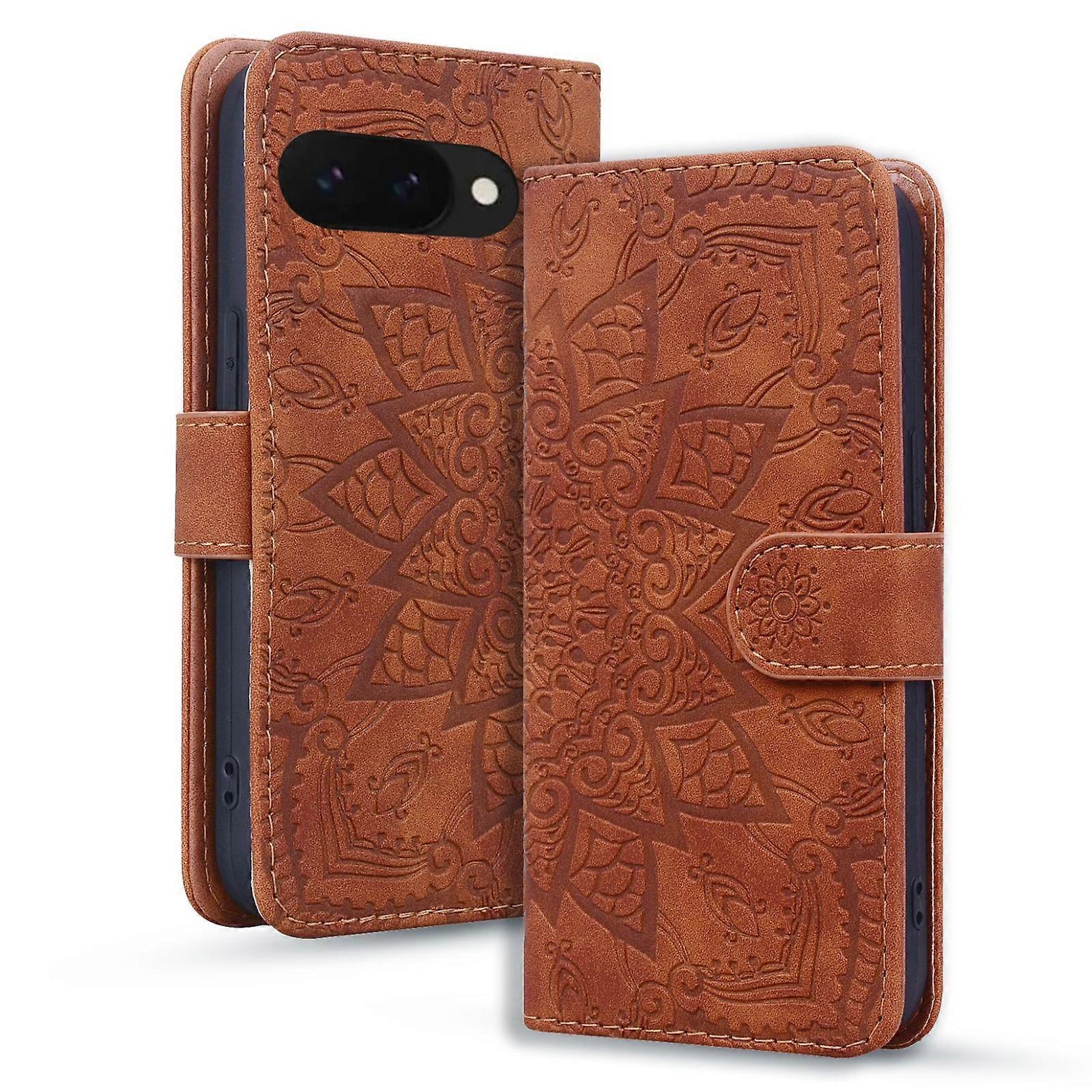Mandala Embossed Dual-Fold Calf Leather Phone Case