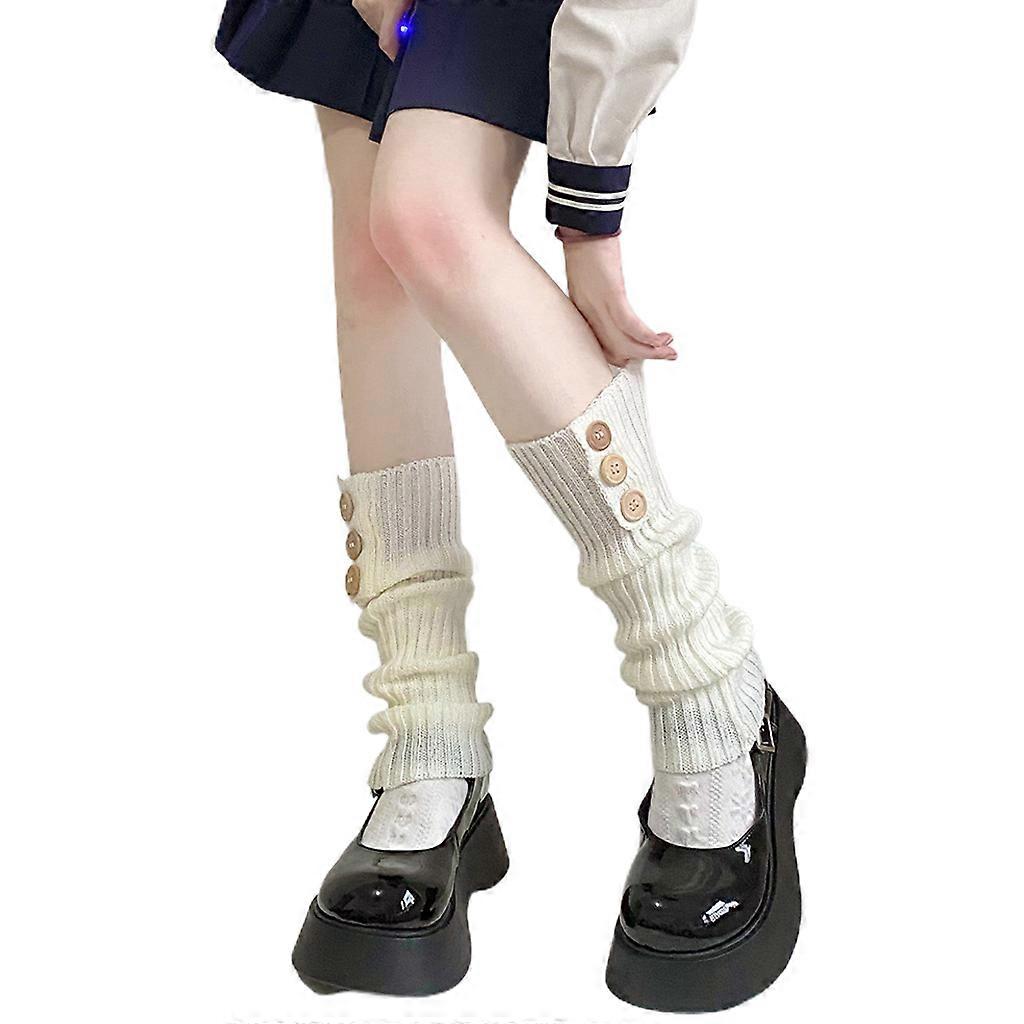מחממי רגליים סריגים מצולעים גותיים לנשים עם כפתורים גרבי מגף לוליטה גרביים לבן